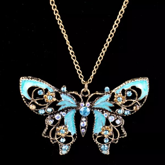 Gorgeous Vintage Blue Butterfly Long Statement